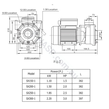Sx250 - 2.5Hp 1-Speed Jet Pump Universal Spatex Spa Booster