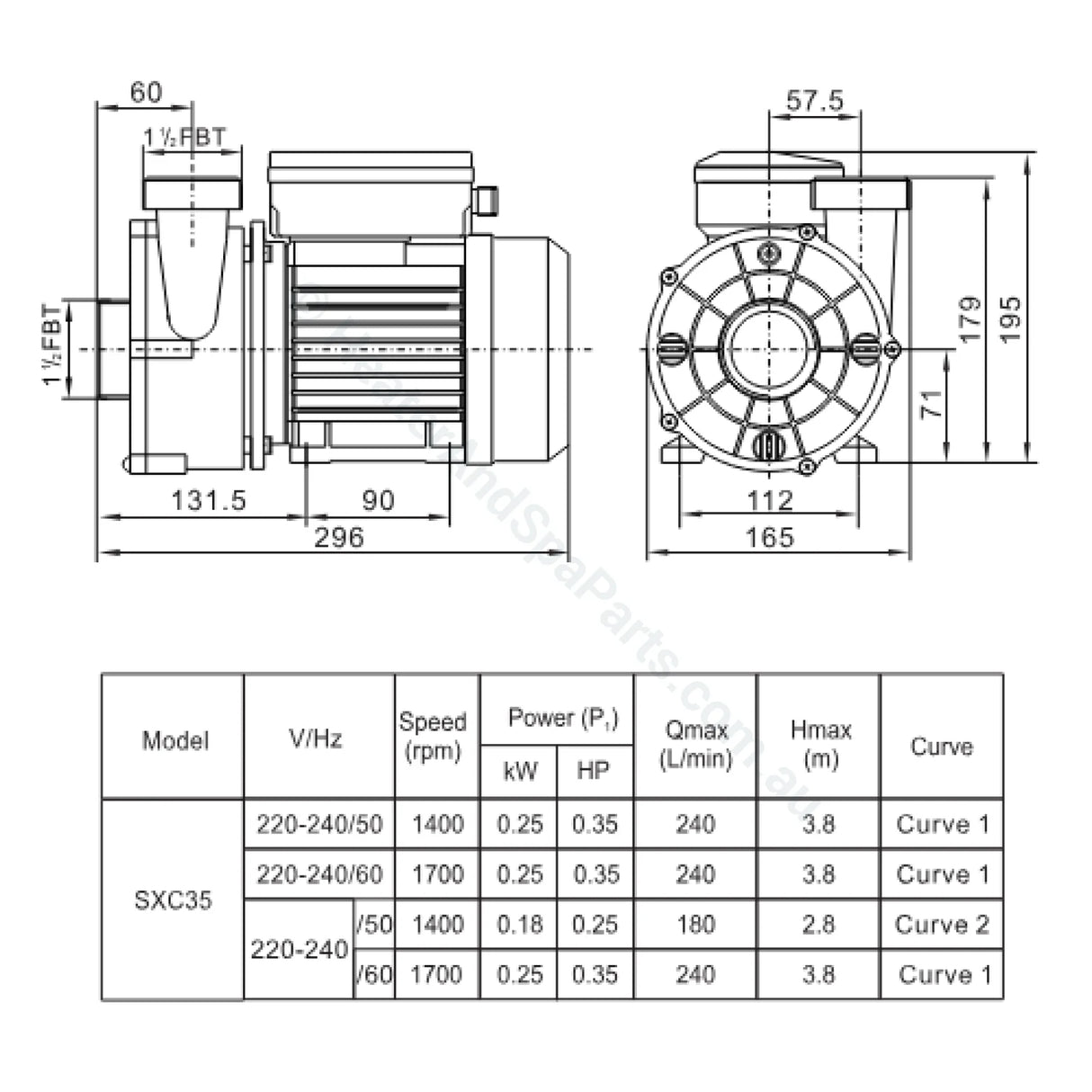 Sxc35 Spa Circ Pump - 1/3Hp Spatex Universal