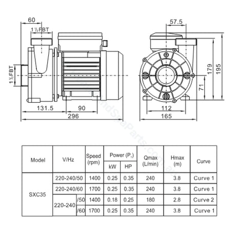 Sxc35 Spa Circ Pump - 1/3Hp Spatex Universal