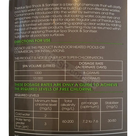 Theralux Spa Sanitizer - Lithium Hypochlorite Replacement - 1kg - Heater and Spa Parts
