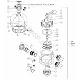 Zodiac Titan Series sand filter and 50mm top mount multiport valve exploded parts diagram, O-Ring for Diffuser shown as No. 15